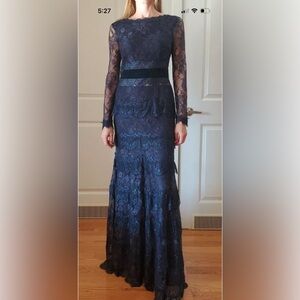 Eleni Viare Long Navy lace open back dress gown, Size M, $399